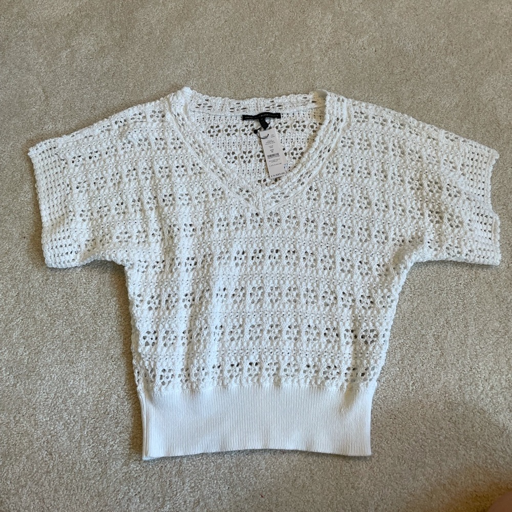 White House Black Market white mesh lace top